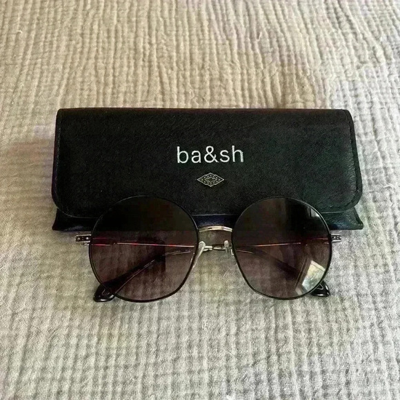 Ba&Sh Lucia Metal Black Round Sunglasses Blue Violet Undertone With Case - Picture 6 of 9